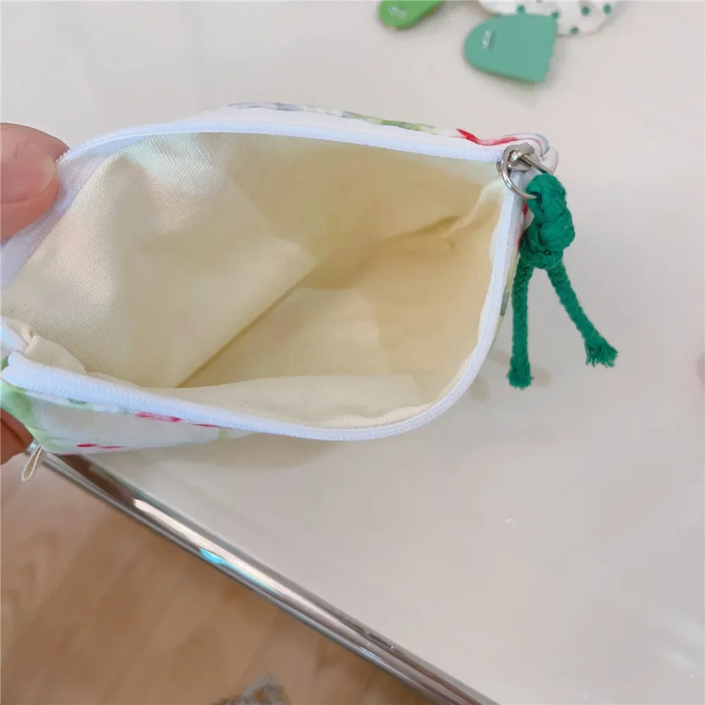 Mini  Make Up Bags Small Zipper Women Cute Floral Clutch Lipstick Bag Key Wallet Lady Cotton Travel Makeup Storage Bag Pouch