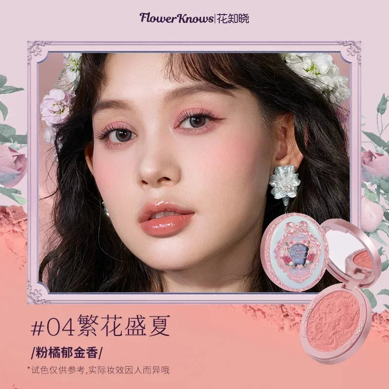 Flower Knows  Embossed Blush Fine Powder Makeup Smooth Long-Lasting Blusher Face Enhancing Makeup Color