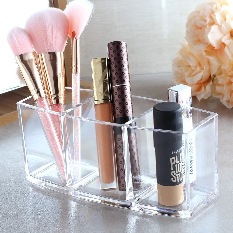 Lipstick Makeup Brush Case,transparent Acrylic Cosmetics Box Make Up Organizer Bucket,desk Pen Holder Jewelry Makeup Storage Box