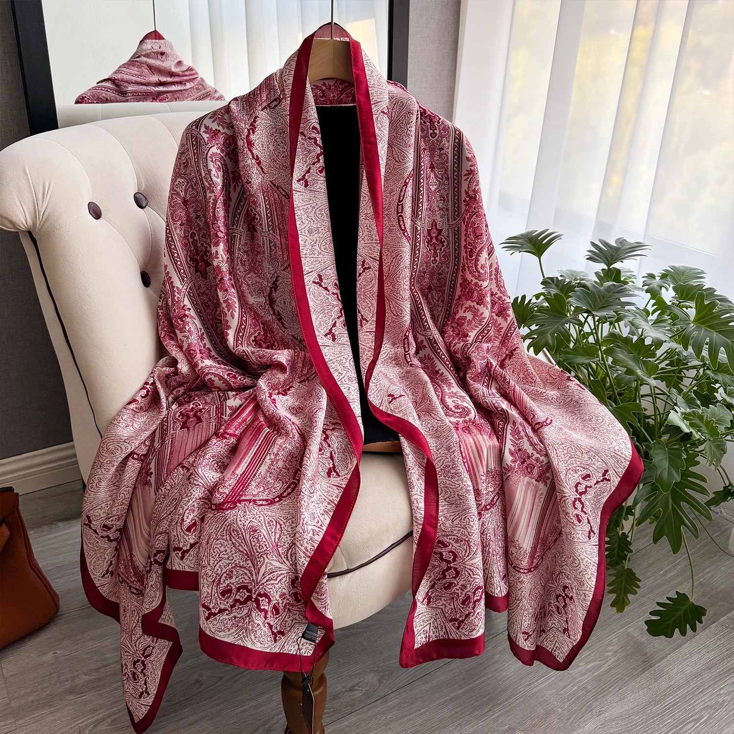 New Geometry Design Large Silk Soft Scarf Women Stylish Print Long Shawl Handkerchief Summer Sun protection Elegant Travel Wrap