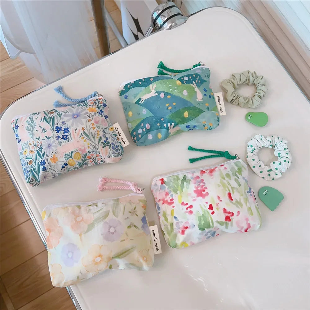 Mini  Make Up Bags Small Zipper Women Cute Floral Clutch Lipstick Bag Key Wallet Lady Cotton Travel Makeup Storage Bag Pouch