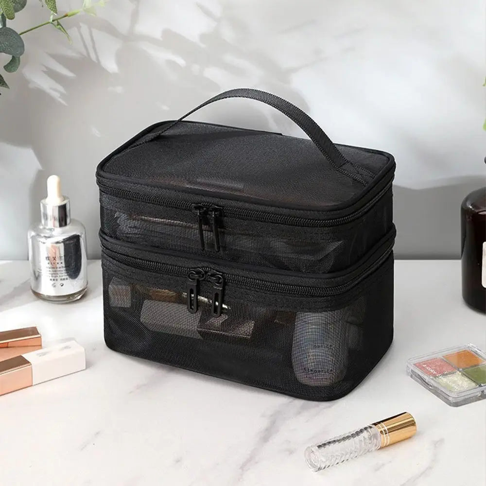Women's Transparent Mesh Travel Cosmetic Bag Makeup and Toiletries Kit Storage Bag Make Up Organizer Bag
