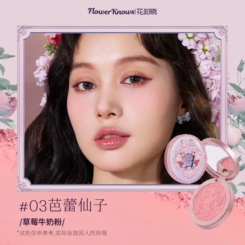Flower Knows  Embossed Blush Fine Powder Makeup Smooth Long-Lasting Blusher Face Enhancing Makeup Color