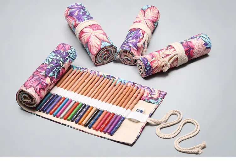 12/36/72 Holes Crayon Bag Pencil Case Japanese Stationery Pencil Make Up Storage Bag Pencil Roll for School Supplies