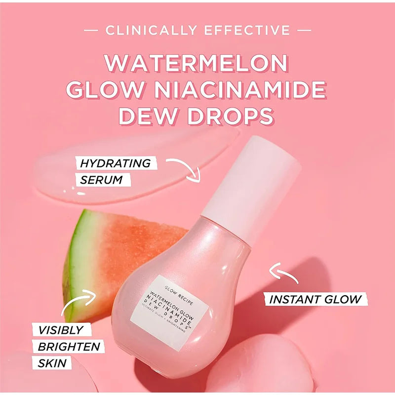 40ML Watermelon Niacinamide Brightening Essence Light Bulb Design W/ Hyaluronic Acid Vitamin E Lightweight Hydrating Face Makeup