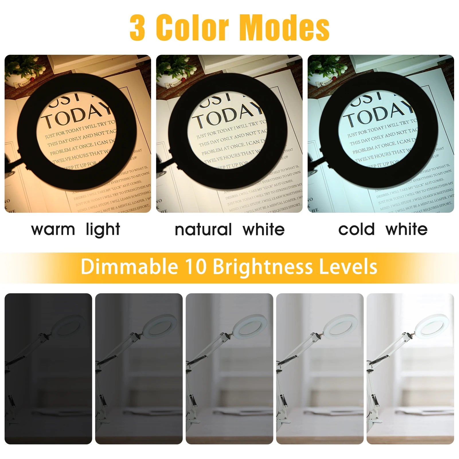 72LED 8X/10X NEW Illuminated Magnifier USB 3 Colors LED Magnifying Glass for Soldering Iron Repair/Table Lamp/Skincare Beauty
