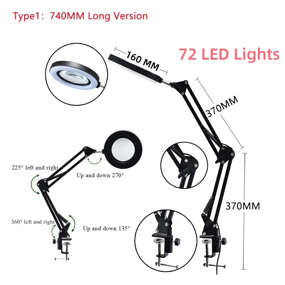 72LED 8X/10X NEW Illuminated Magnifier USB 3 Colors LED Magnifying Glass for Soldering Iron Repair/Table Lamp/Skincare Beauty