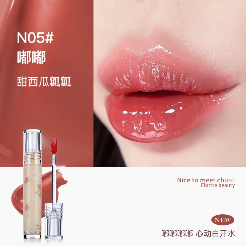 FLORTTE Glow Lip Glaze First Kiss Dew Vitamin Long-Lasting Lip Gloss Lipstick Make Up Mirror Lipgloss