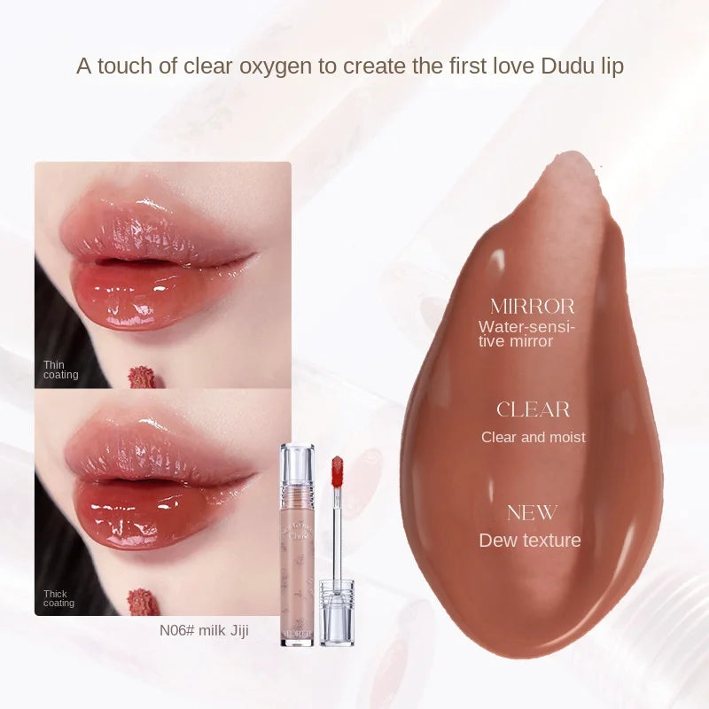 FLORTTE Glow Lip Glaze First Kiss Dew Vitamin Long-Lasting Lip Gloss Lipstick Make Up Mirror Lipgloss