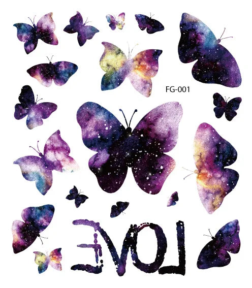 Purple Fairy Butterfly Tattoo Stickers Waterproof Eyes Face Stickers Glitters Body Art Fake Tattoos Dance Music Festival Make Up