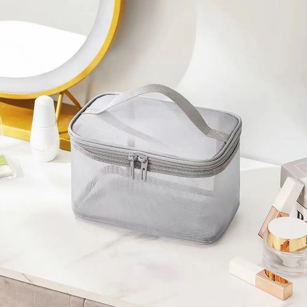 Women's Transparent Mesh Travel Cosmetic Bag Makeup and Toiletries Kit Storage Bag Make Up Organizer Bag