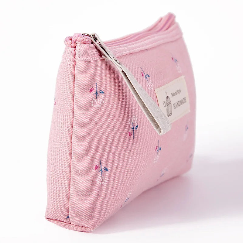 New Flower Print Canvas Women Makeup Bag Toiletries Organize Zipper Bag Travel Wash Pouch Cosmetic Bag Female Make Up Bag