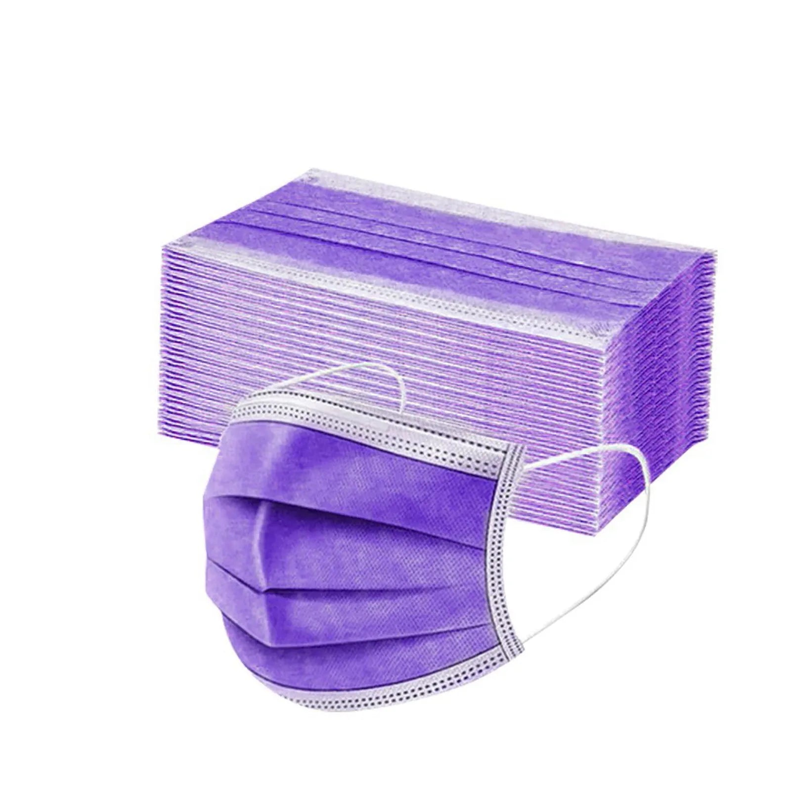 50pcs Women Man Solid Disposable Face Mask 3ply Ear Loop Anti-Pm2.5 Mask Fan Purple Disposable Mask Dustproof And Aesthetically