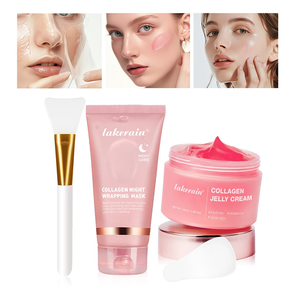 Lakerain Collagen Peeling Mask Rejuvenating Hydrolyzed Deeply Nourish Tighten Moisturizing Collagen Jelly Cream Set With Brush