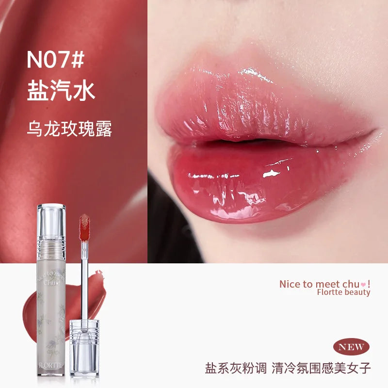 FLORTTE Glow Lip Glaze First Kiss Dew Vitamin Long-Lasting Lip Gloss Lipstick Make Up Mirror Lipgloss