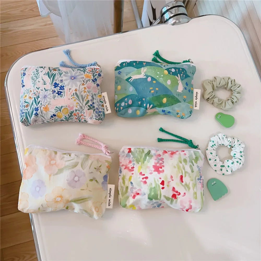 Mini  Make Up Bags Small Zipper Women Cute Floral Clutch Lipstick Bag Key Wallet Lady Cotton Travel Makeup Storage Bag Pouch