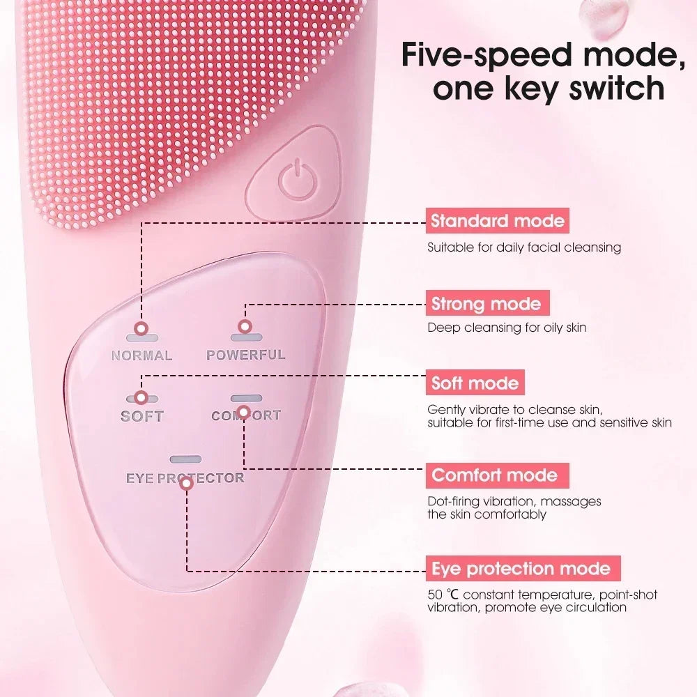 Electric Silicone Cleansing Brush USB Sonic Deep Electric Cleansing Brush Pore Blackhead Remover Double Sided Face Wash Brush