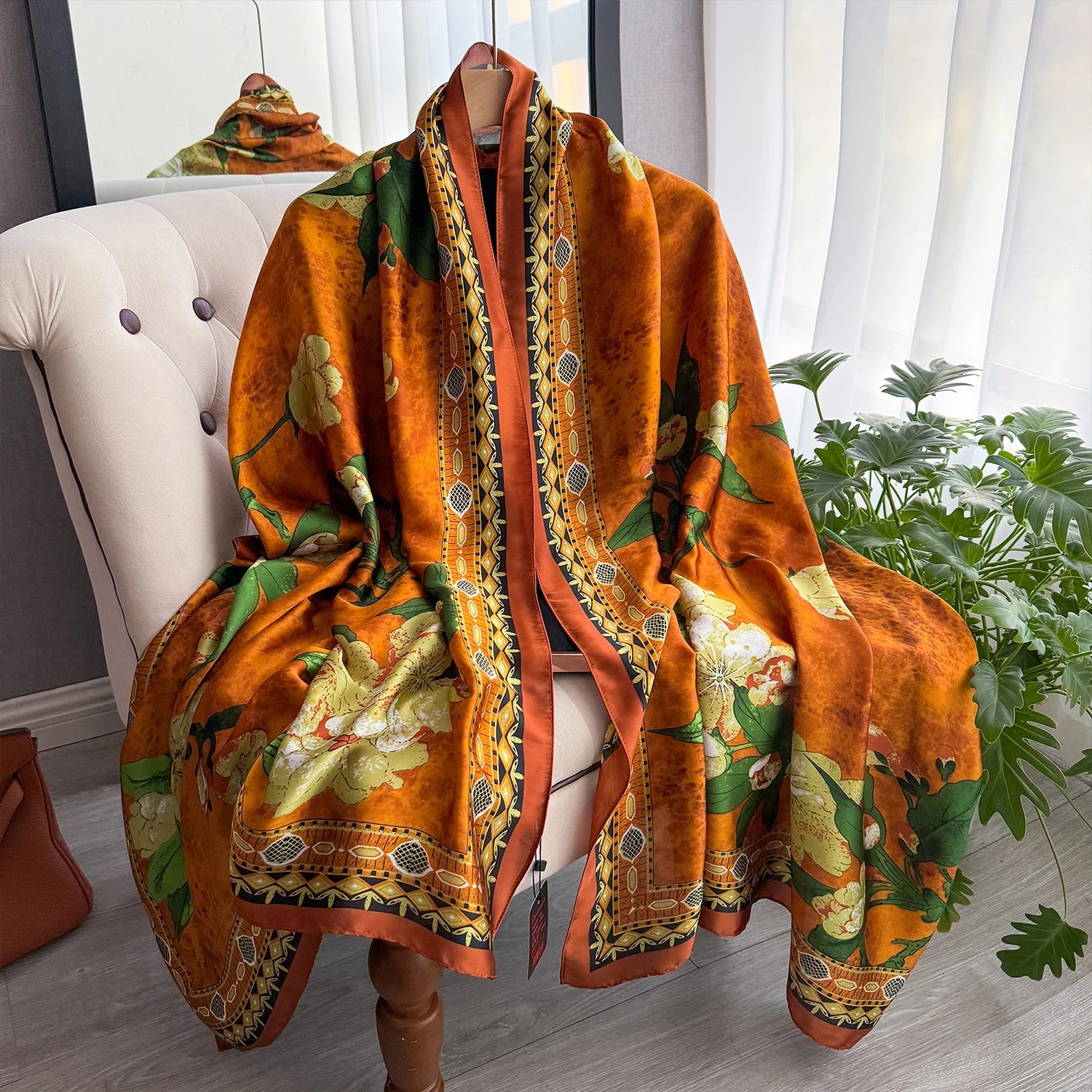 New Geometry Design Large Silk Soft Scarf Women Stylish Print Long Shawl Handkerchief Summer Sun protection Elegant Travel Wrap