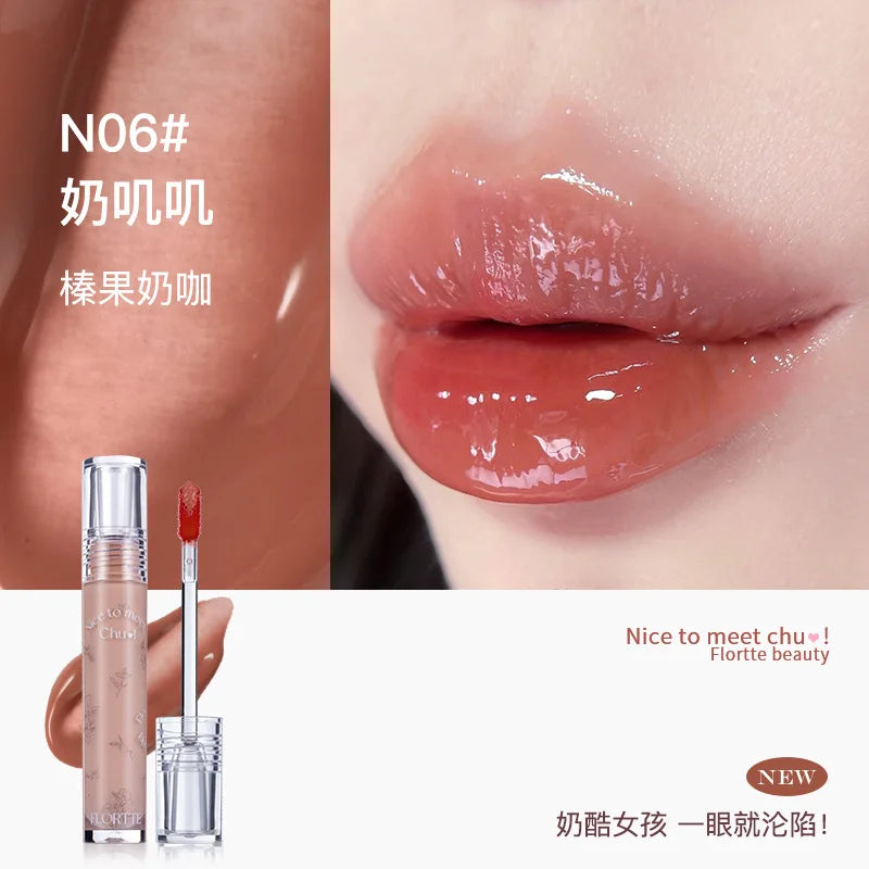 FLORTTE Glow Lip Glaze First Kiss Dew Vitamin Long-Lasting Lip Gloss Lipstick Make Up Mirror Lipgloss