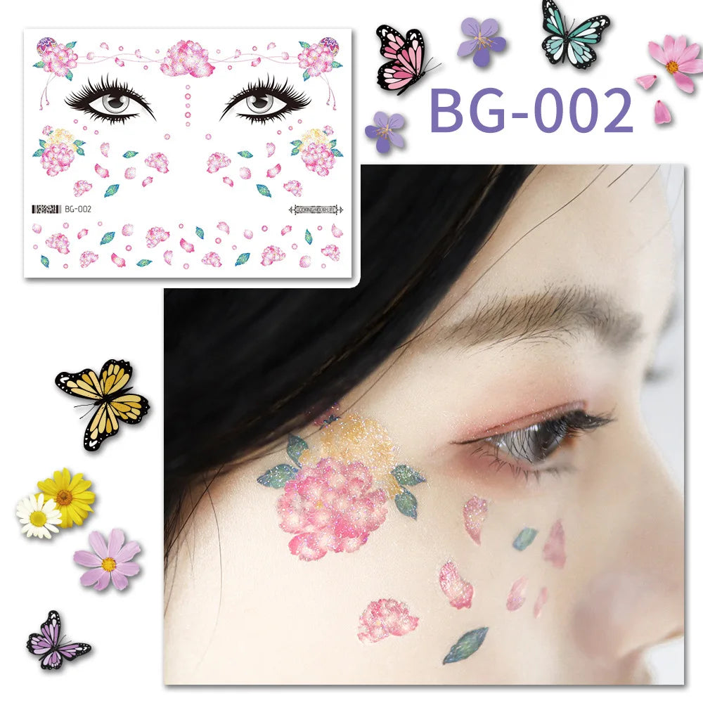 Purple Fairy Butterfly Tattoo Stickers Waterproof Eyes Face Stickers Glitters Body Art Fake Tattoos Dance Music Festival Make Up