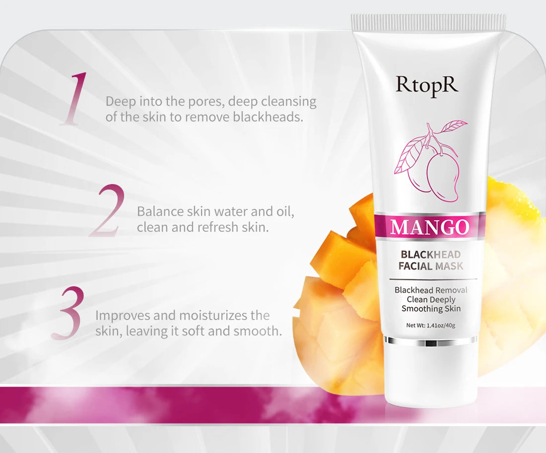 RtopR Mango Blackhead Remover Nose Pack Facial Cleansing Shrink Firming Pore AcneSkin Care Treatment Strip Mask Whitening Cream