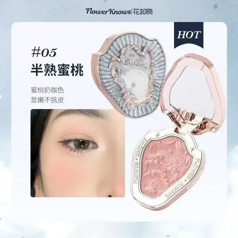 Flower Knows  Embossed Blush Fine Powder Makeup Smooth Long-Lasting Blusher Face Enhancing Makeup Color