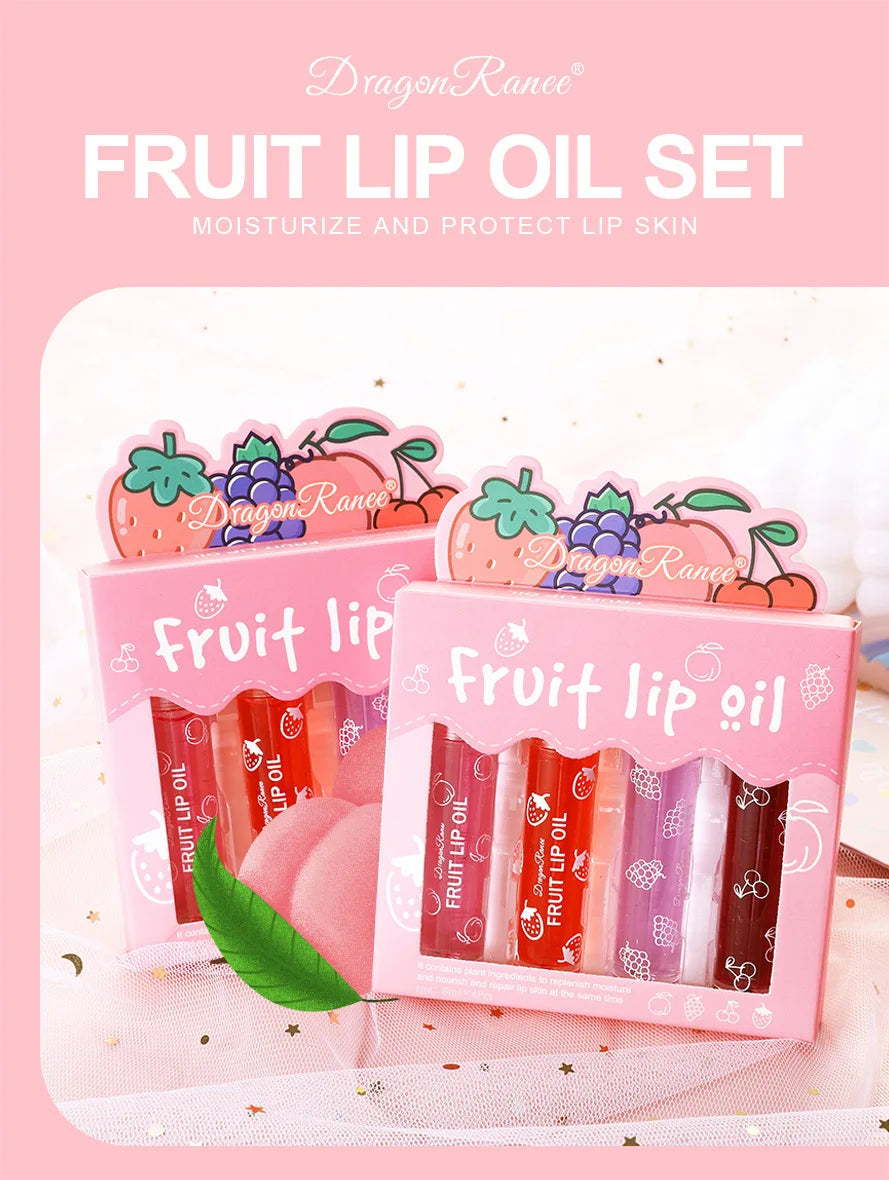Set of Four Rolling Head Lip Oils Moisturizing Hydrating Roller Ball Lip Care Anti-Drying Transparent Lip Blam for Lip Health