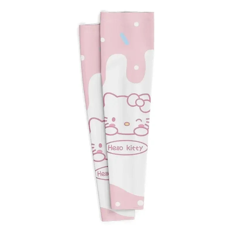 Sanrio Anime Hello Kitty 1Pair Kids Arm Sleeves Sun Protection Cooling UV Protection Sleeves Anti-Slip Ice Silk Arm Covers Gift