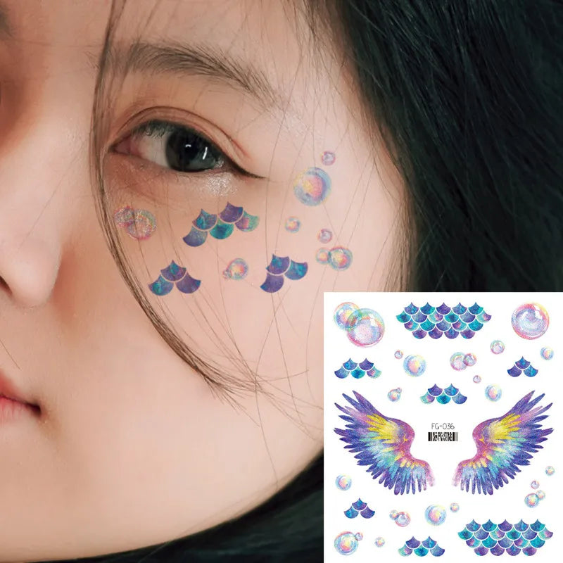 Purple Fairy Butterfly Tattoo Stickers Waterproof Eyes Face Stickers Glitters Body Art Fake Tattoos Dance Music Festival Make Up