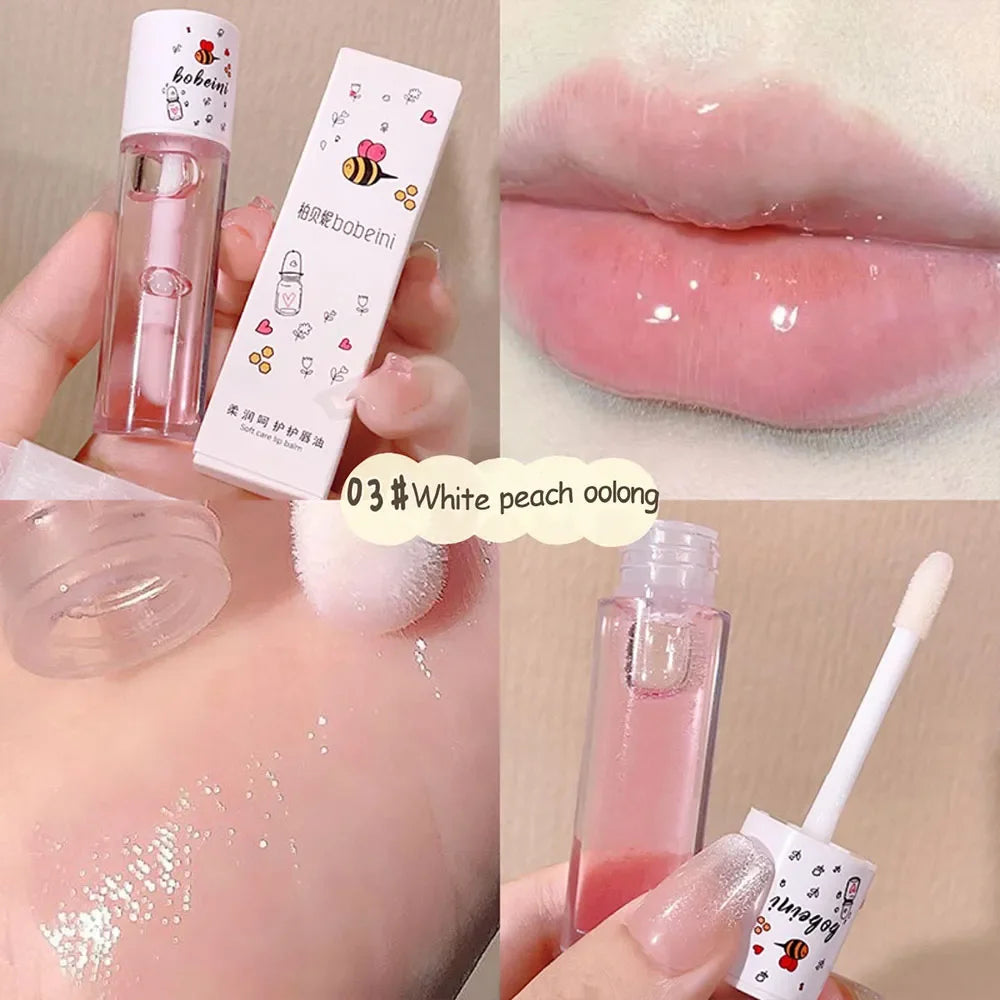 Peach Milk Lip Oil, Bee Lip Balm, Moisturizing Lip Balm, Soothing and Hydrating Lip Oil, Easily Repairs Dry, Cracked Lips