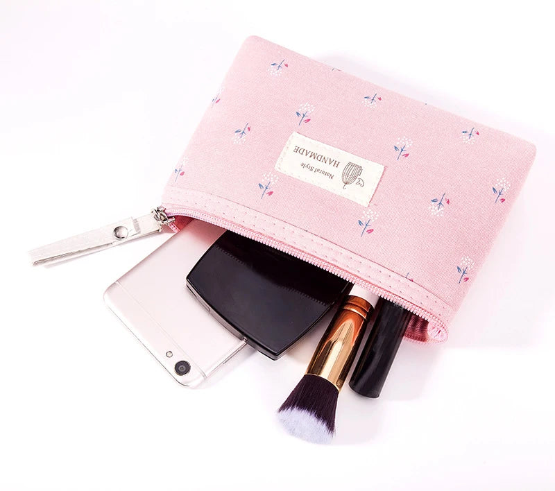 New Flower Print Canvas Women Makeup Bag Toiletries Organize Zipper Bag Travel Wash Pouch Cosmetic Bag Female Make Up Bag