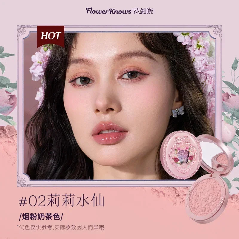 Flower Knows  Embossed Blush Fine Powder Makeup Smooth Long-Lasting Blusher Face Enhancing Makeup Color