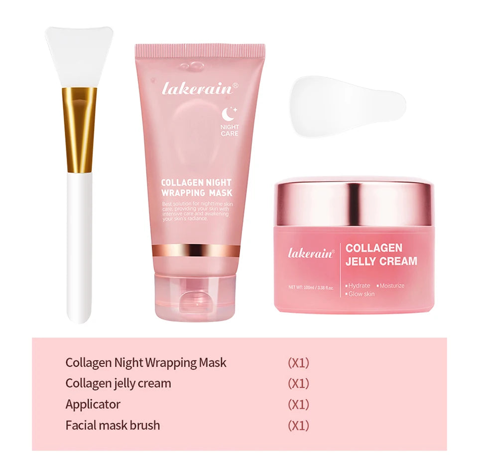 Lakerain Collagen Peeling Mask Rejuvenating Hydrolyzed Deeply Nourish Tighten Moisturizing Collagen Jelly Cream Set With Brush
