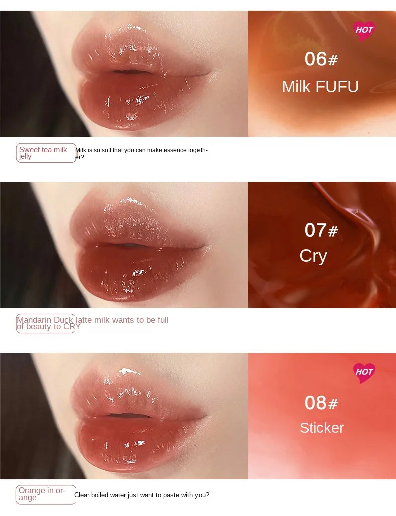 FLORTTE Glow Lip Glaze First Kiss Dew Vitamin Long-Lasting Lip Gloss Lipstick Make Up Mirror Lipgloss