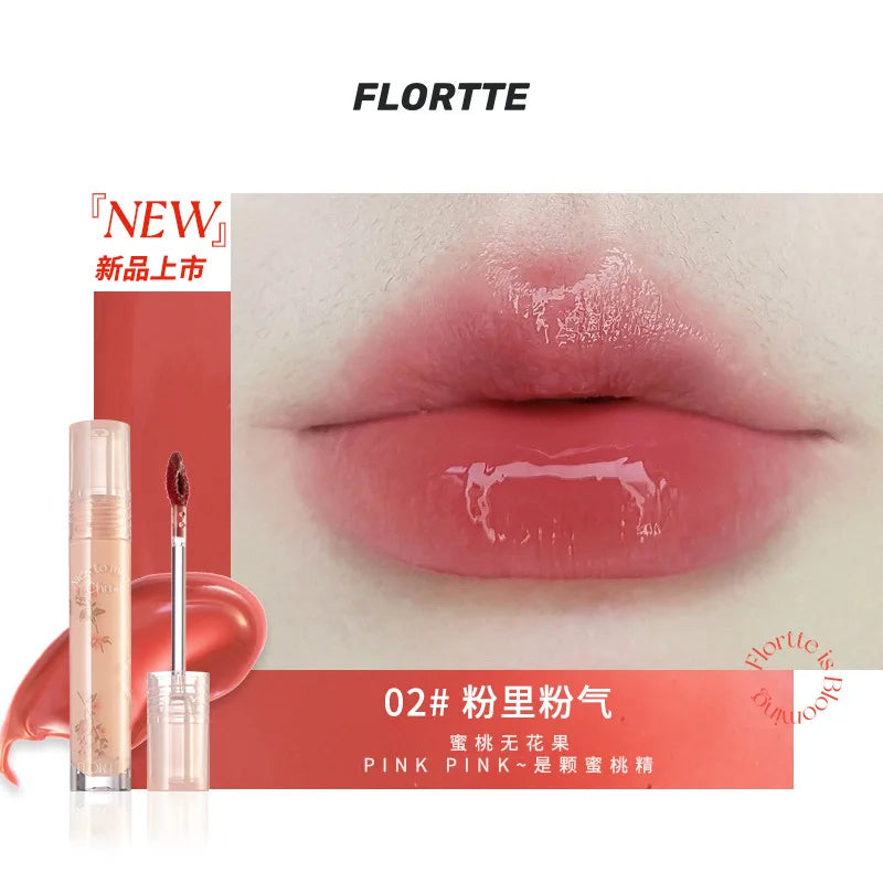 FLORTTE Glow Lip Glaze First Kiss Dew Vitamin Long-Lasting Lip Gloss Lipstick Make Up Mirror Lipgloss