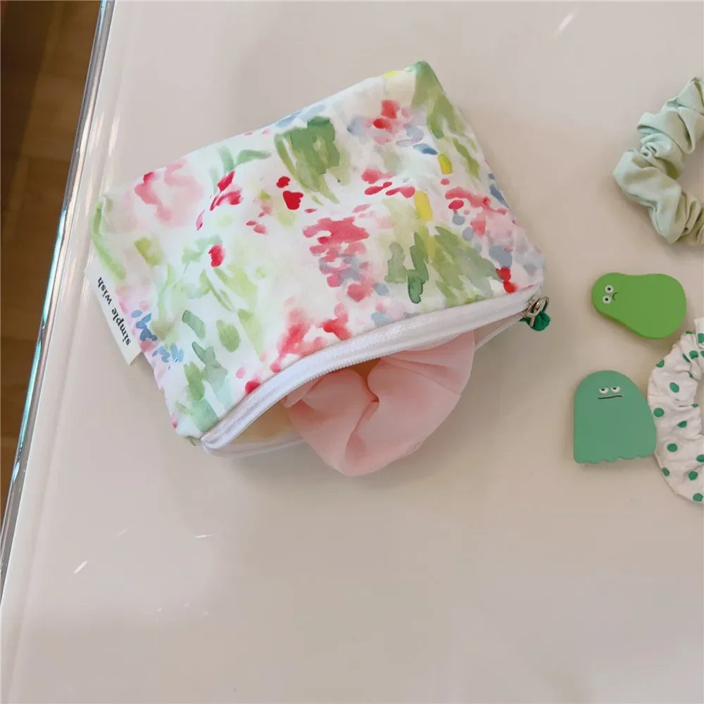 Mini  Make Up Bags Small Zipper Women Cute Floral Clutch Lipstick Bag Key Wallet Lady Cotton Travel Makeup Storage Bag Pouch