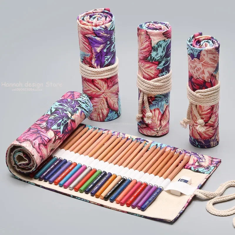 12/36/72 Holes Crayon Bag Pencil Case Japanese Stationery Pencil Make Up Storage Bag Pencil Roll for School Supplies