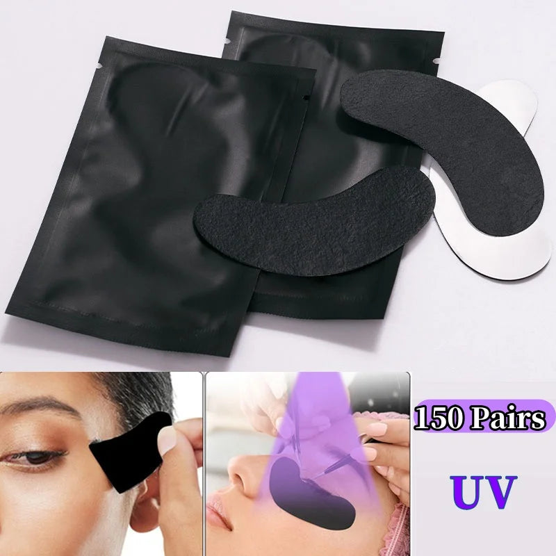 150 pairs Padding UV Black Patches For Eyelash Extension Eye Gel Pads Hydrogel Isolate UV rays Paper Stickers Wraps Makeup Tools