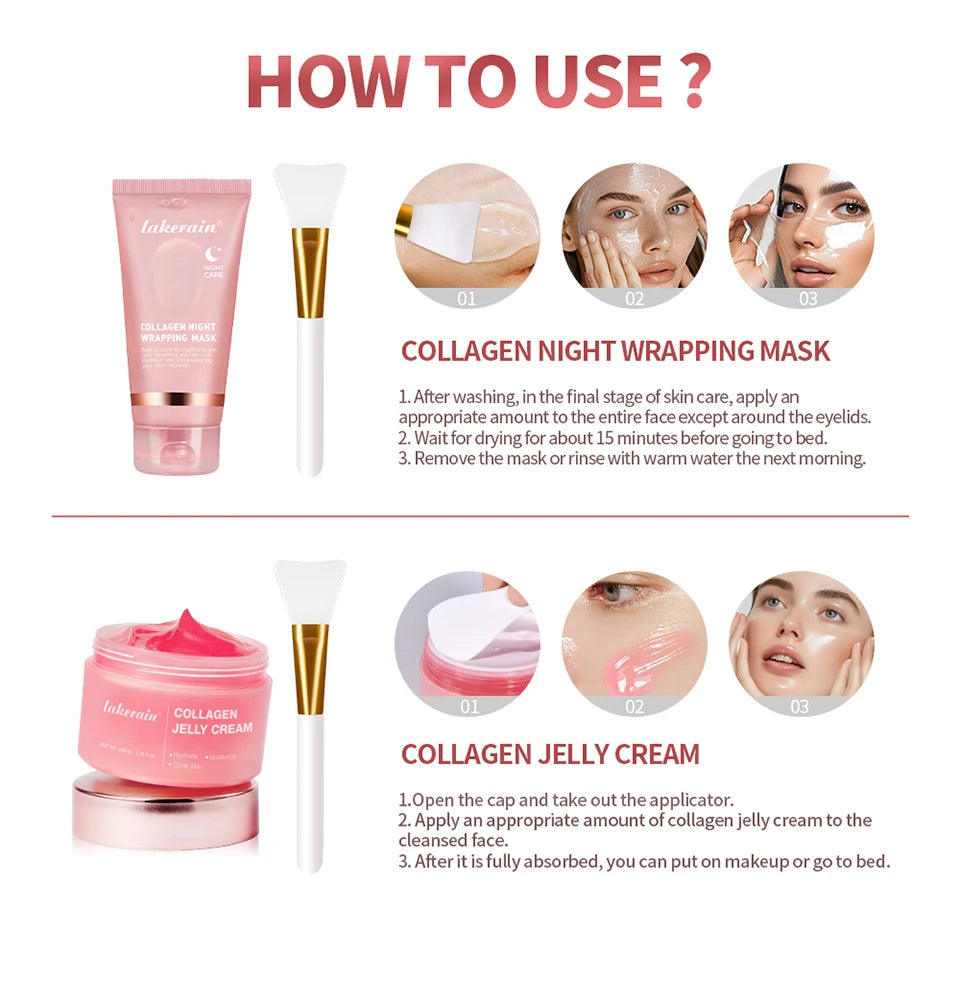 Lakerain Collagen Peeling Mask Rejuvenating Hydrolyzed Deeply Nourish Tighten Moisturizing Collagen Jelly Cream Set With Brush