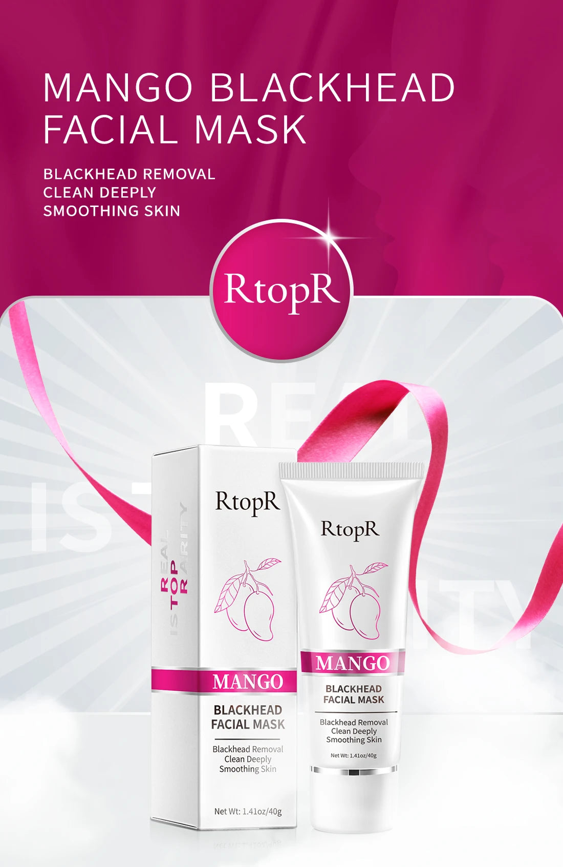 RtopR Mango Blackhead Remover Nose Pack Facial Cleansing Shrink Firming Pore AcneSkin Care Treatment Strip Mask Whitening Cream