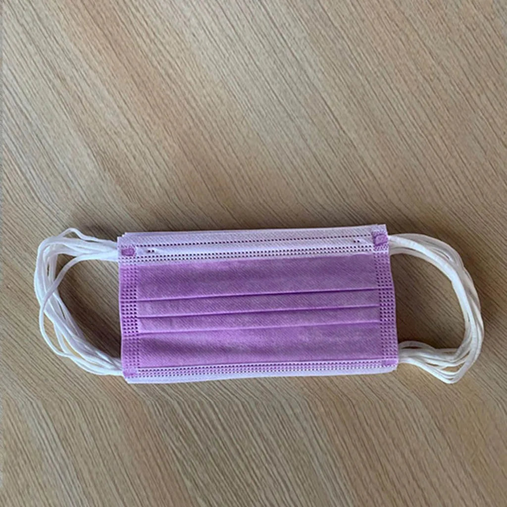 50pcs Women Man Solid Disposable Face Mask 3ply Ear Loop Anti-Pm2.5 Mask Fan Purple Disposable Mask Dustproof And Aesthetically
