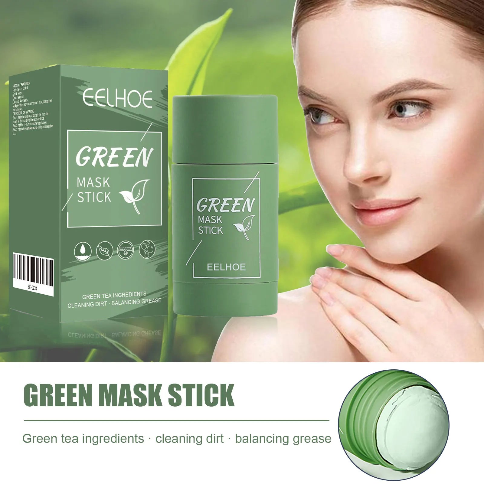 Green tea solid mask deep cleansing hydrating mask stick shrinks pores smearable mud mask stick deep moisturizing tender skin