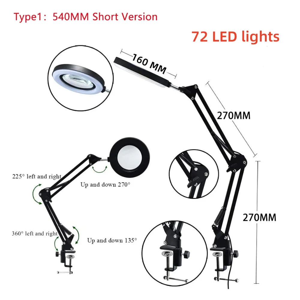 72LED 8X/10X NEW Illuminated Magnifier USB 3 Colors LED Magnifying Glass for Soldering Iron Repair/Table Lamp/Skincare Beauty