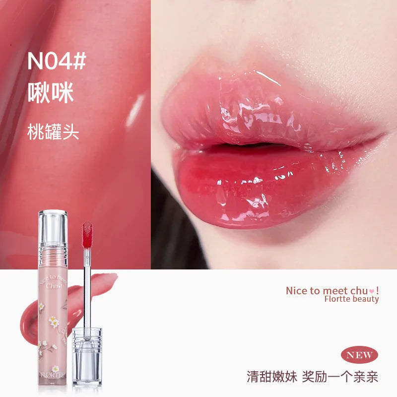 FLORTTE Glow Lip Glaze First Kiss Dew Vitamin Long-Lasting Lip Gloss Lipstick Make Up Mirror Lipgloss