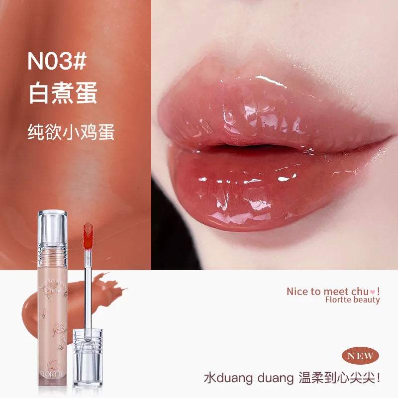 FLORTTE Glow Lip Glaze First Kiss Dew Vitamin Long-Lasting Lip Gloss Lipstick Make Up Mirror Lipgloss