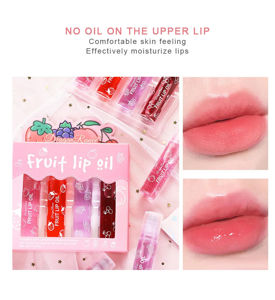 Set of Four Rolling Head Lip Oils Moisturizing Hydrating Roller Ball Lip Care Anti-Drying Transparent Lip Blam for Lip Health