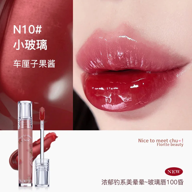 FLORTTE Glow Lip Glaze First Kiss Dew Vitamin Long-Lasting Lip Gloss Lipstick Make Up Mirror Lipgloss