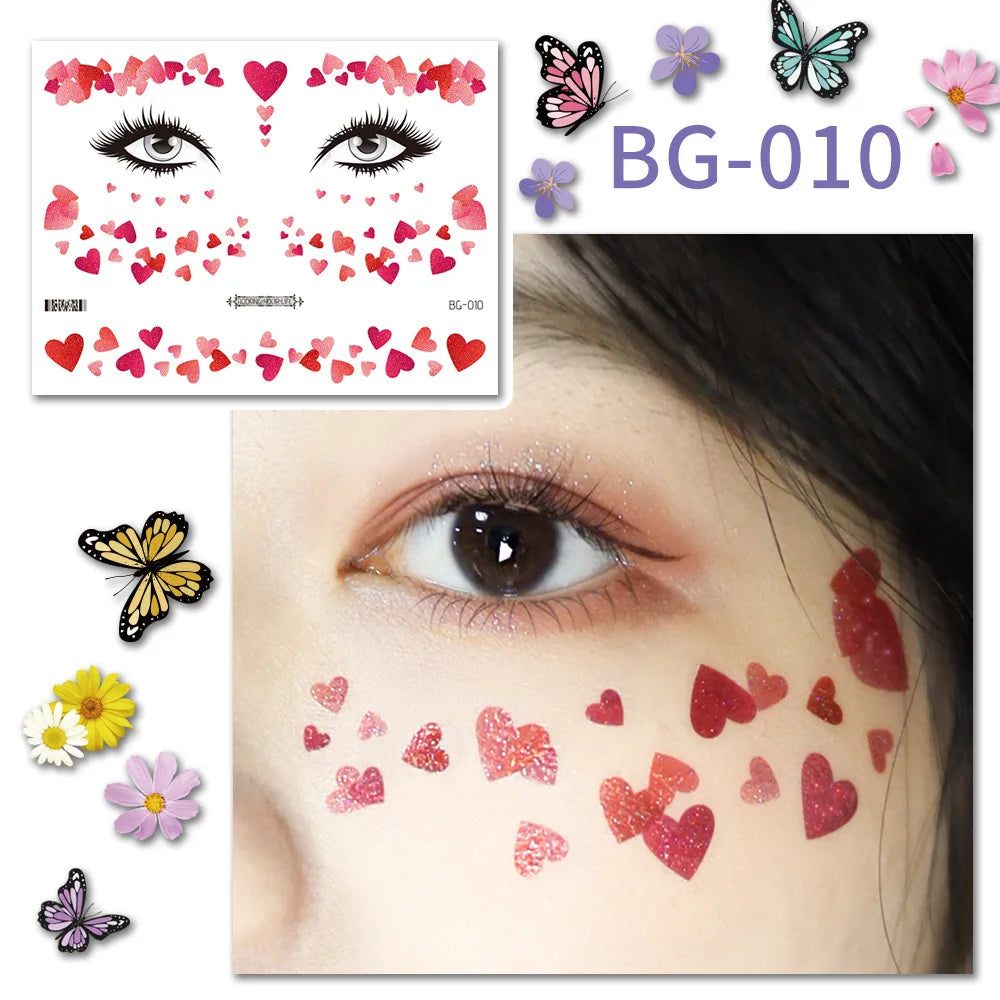 Purple Fairy Butterfly Tattoo Stickers Waterproof Eyes Face Stickers Glitters Body Art Fake Tattoos Dance Music Festival Make Up