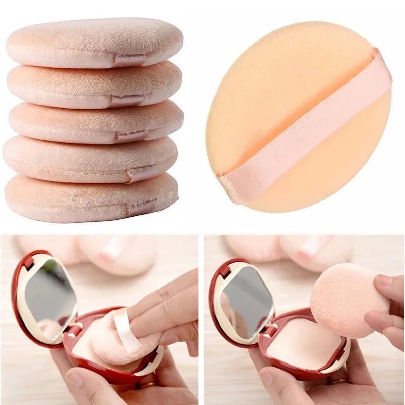 5pcs Round Facial Powder Foundation Puff ,Portable Soft Cosmetic Puff For Makeup Application, Beauty Tool Essential Make Up