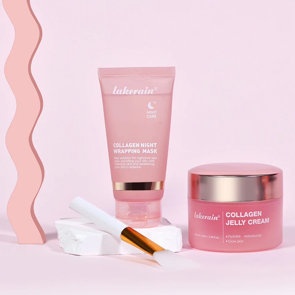 Lakerain Collagen Peeling Mask Rejuvenating Hydrolyzed Deeply Nourish Tighten Moisturizing Collagen Jelly Cream Set With Brush